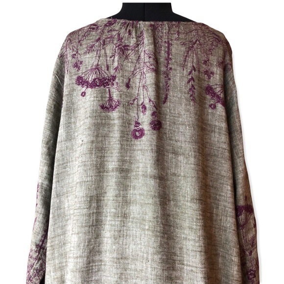 Anthropologie Uncle Frank Grey Linen Embroidered Dress L - Picture 7 of 15